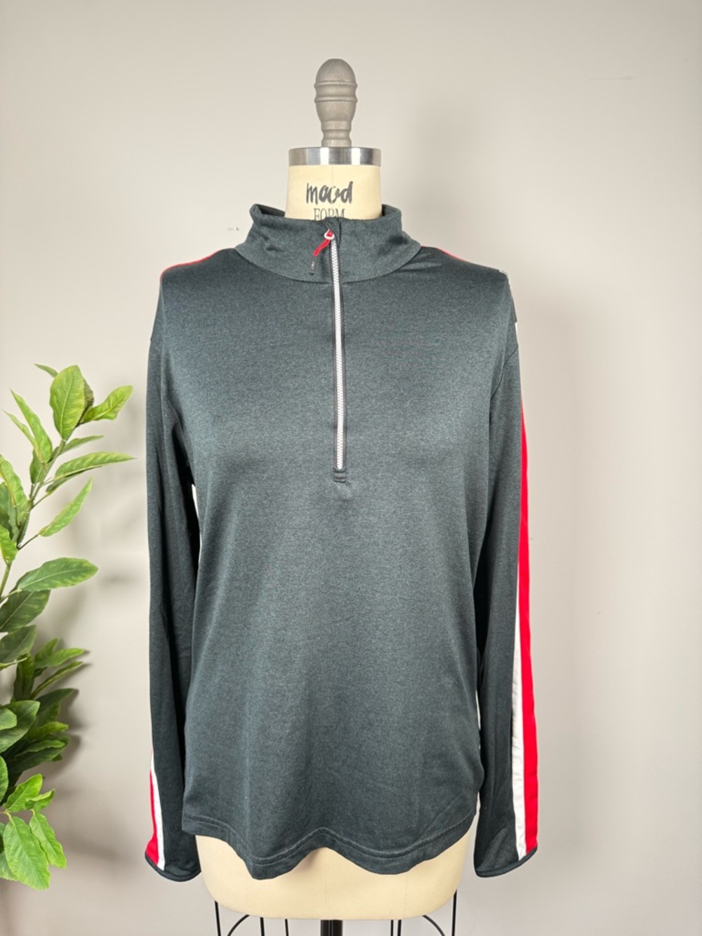 Long Sleeve Quarter-Zip Athletic Tee with Red Stripe